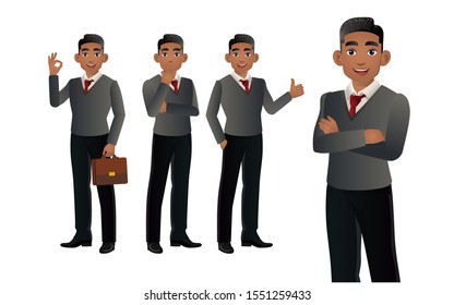 Elegant businessman with different poses. vector