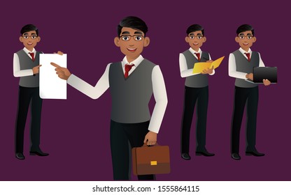 Elegant businessman with different poses. vector