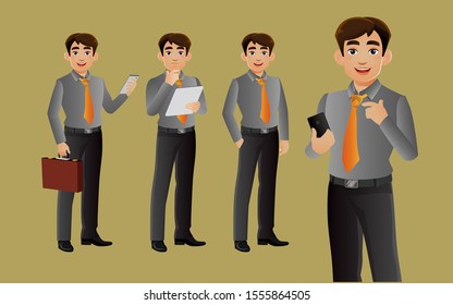 Elegant businessman with different poses. vector