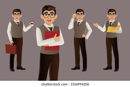 Elegant businessman with different poses. vector