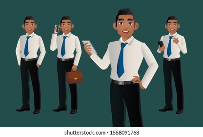 Elegant businessman with different poses. vector