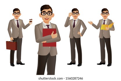 Elegant businessman with different poses. vector