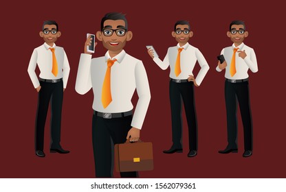 Elegant businessman with different poses. vector