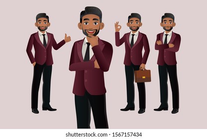 Elegant businessman with different poses. vector