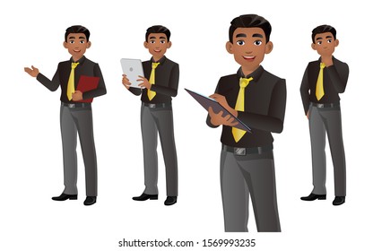 Empresário elegante com poses diferentes. vetor