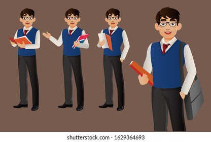 Elegant businessman with different poses. vector