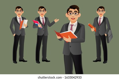 Elegant businessman with different poses. vector