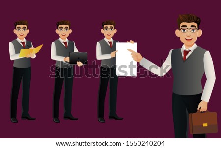 Elegant businessman with different poses. vector 