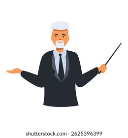 Elegante homem de negócios está explicando algo usando um ponteiro