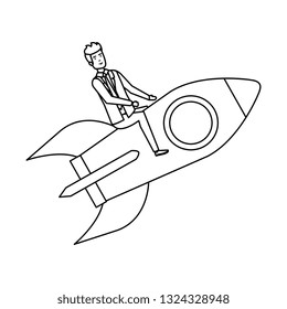 Elegant Businessman Flying In Rocket