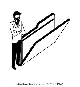 elegant businessman with folder document character