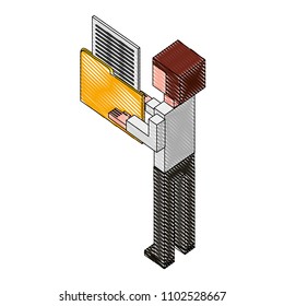 elegant businessman with folder and document isometric icon