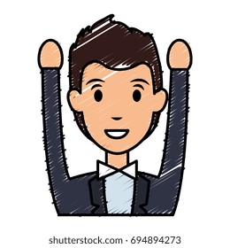 elegant businessman with hands up avatar character