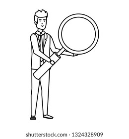 elegant businessman lifting magnifying glass
