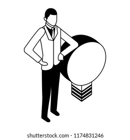 elegant businessman with light bulb character icon