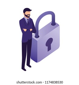 elegant businessman with padlock