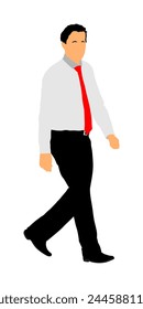 Elegant businessman in shirt, tie go to work vector illustration isolated on white background. Handsome senior man walking. Male walk yuppie lawyer. Secret agent confident leader. Economy leader CEO.