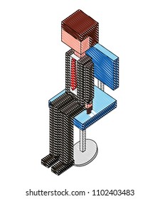 elegant businessman sitting in chair office isometric icon