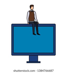 elegant businessman sitting in computer display