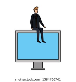 elegant businessman sitting in computer display