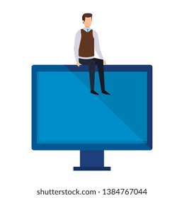 elegant businessman sitting in computer display