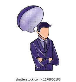 elegant businessman with speech bubble character icon