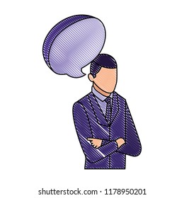 elegant businessman with speech bubble character icon