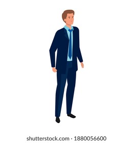 elegant businessman standing with blue tie character vector illustration design