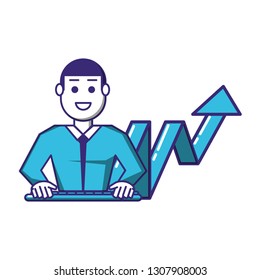 elegant businessman with statistics arrow