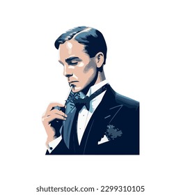 Elegant businessman in suit and bow tie isolated