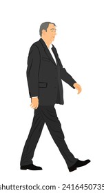 Elegant businessman in suite go to work vector illustration isolated on white background. Handsome senior man walking. Male walking yuppie lawyer. Secret agent confident leader. Economy leader CEO.