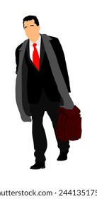 Eleganter Geschäftsmann in Suite, Zeit zur Arbeit Vektor-Illustration isoliert auf weißem Hintergrund. Hübscher Seniormann beim Gehen. Mann geht Yuppie-Anwalt. Geheimagent, selbstbewusster Anführer. Vorstandsvorsitzender der Economy.