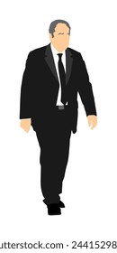 Elegant businessman in suite, tie go to work vector illustration isolated on white background. Handsome senior man walking. Male walk yuppie lawyer. Secret agent confident leader. Economy leader CEO.