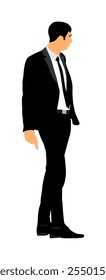 Elegante hombre de negocios en suite, corbata para ir a trabajar Ilustración vectorial aislada sobre fondo blanco. Hombre guapo caminando. Abogado yuppie de paseo masculino. Agente secreto líder seguro. Líder de la economía CEO.