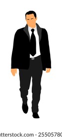 Elegante hombre de negocios en suite, corbata para ir a trabajar Ilustración vectorial aislada sobre fondo blanco. Guapo hombre mayor caminando. Abogado yuppie de paseo masculino. Agente secreto líder seguro. Líder de la economía CEO.