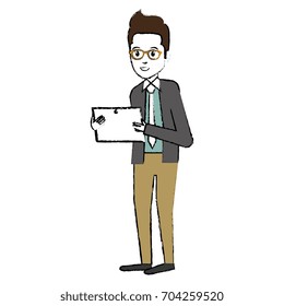 elegant businessman with tablet avatar character