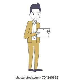 elegant businessman with tablet avatar character