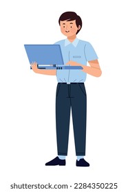 elegant businessman using laptop character