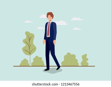 elegant businessman walking in the park
