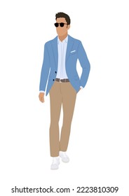 Un hombre de negocios elegante vestido con un traje formal o informal. Bonito personaje masculino de dibujos animados. Elegante vectorial vectorial gráfico plano realista aislado en fondo blanco.