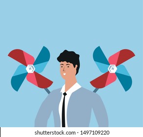 elegant businessman with wind toy labor day