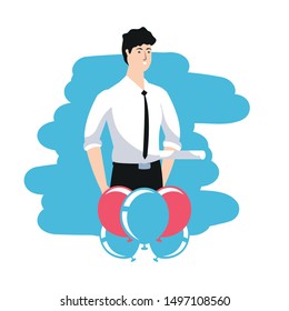 elegant businessman worker with balloons helium labor day