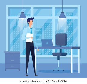 elegant businessman worker in the office scene