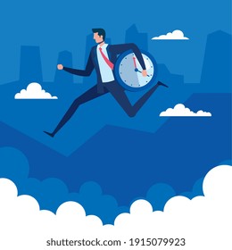 elegant businessman worker running with watch character vector illustration design