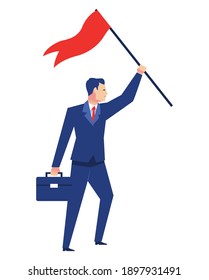 elegant businessman worker with success flag avatar character vector illustration design