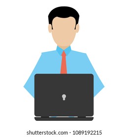 elegant businessman working in electronic laptop