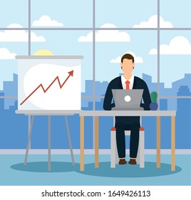 elegant businessman working with laptop vector illustration design
