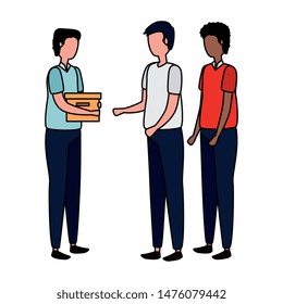 elegant businessmen workers lifting boxes