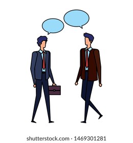 elegant businessmen workers with speech bubbles