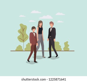 elegant businesspeople walking in the park